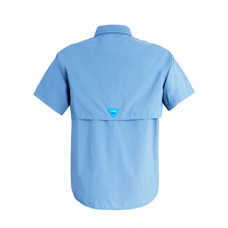Tuna Men's Fishing Long Sleeve Button Down UPF 50+ Sun Protection Soild Waterproof Fast Dry Shirts (Navy 5#4xl), Blue