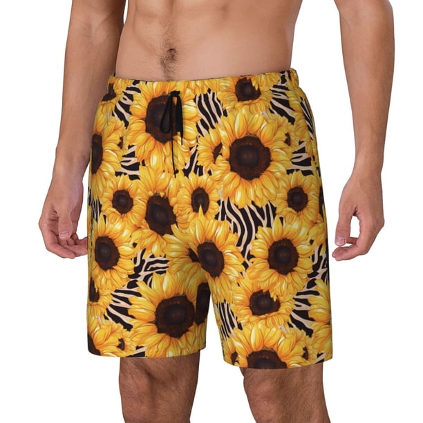 Fotbe Artistic Zebra Print Sunflower Traje de Baño para Hombre – Shorts de Natación de Secado Rápido con Forro y Bolsillos-Small