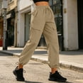 thumbnail image 4 of Cagogo Women's Cargo Pants with Pockets Drawstring Casual Loose Long Tapered Pants Streetwear Solid Trousers for Party Office Travel, Khaki M, 4 of 6