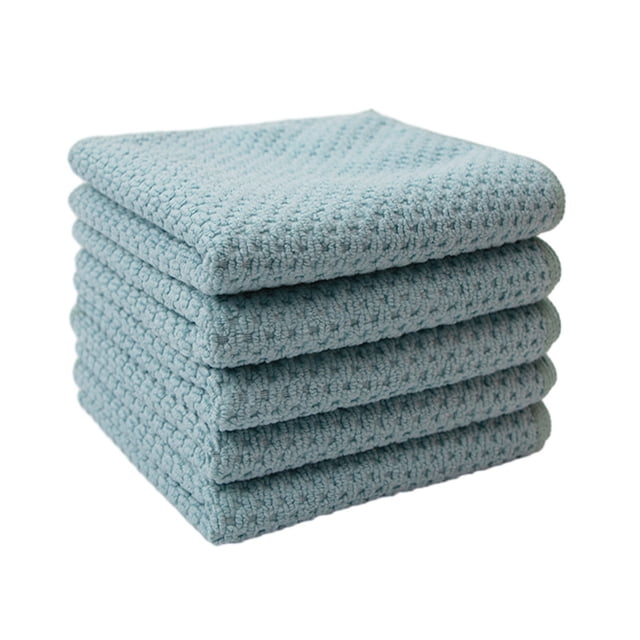Hioecau 5Pcs Microfiber Dishcloths Absorbent Textured Reusable Rag Kitchen Cleaning Cloth for Washing Dishes Wiping Glassware