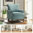 thumbnail image 4 of Wingback Accent Chairs Wood Legs Set of 2 Upholstered Sofa Armchairs Fabric Nailhead Trim Home Living Room Bedroom Blue, 4 of 8