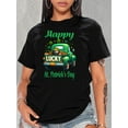 thumbnail image 1 of T-Shirt de la Saint-Patrick pour Femmes Col Rond Manches Courtes avec Imprimé Vintage Camion & Trèfle, Tissu Tricoté Extensible 100 % Polyester, pour Printemps/été/fête des Pères, Fête des Mères, 1 of 8
