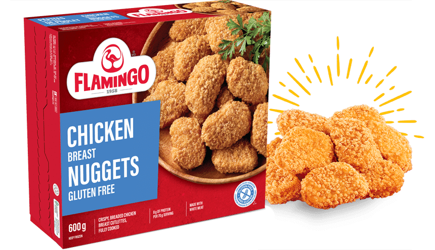 Flamingo Chicken breast nuggets - Crispy, Breaded Chicken breast cutlettes, fully cooked, Flamingo nuggets