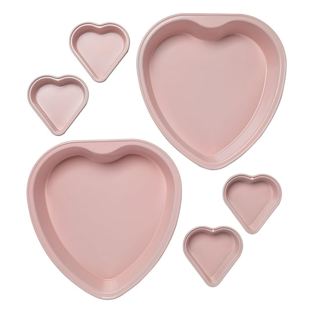 Paris Hilton - Juego de utensilios para hornear antiadherentes en forma de corazón, acero al carbono de fácil liberación, incluye dos sartenes de 9.5 pulgadas y cuatro