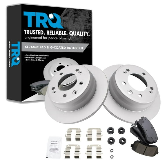TRQ Rear Brake Pad & Rotor Kit Brake Pads Brake Rotor Ceramic Premium G-Coated Fits Select 2010-2015 Hyundai Tucson 2011-2016 Kia Sportage