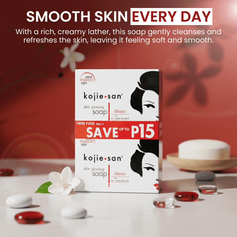 Kojie San Kojic Acid Soap, Reduces Dark Spots, Unisex, 65g x 2
