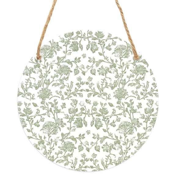 Green Leaf Flower Round Front Door Welcome Sign, 7.8 Inch Wall Hanging Decor for Indoor Outdoor, Vintage Farmhouse Bohemian Spring Home Porch Hanger Decorations for Holiday Gift