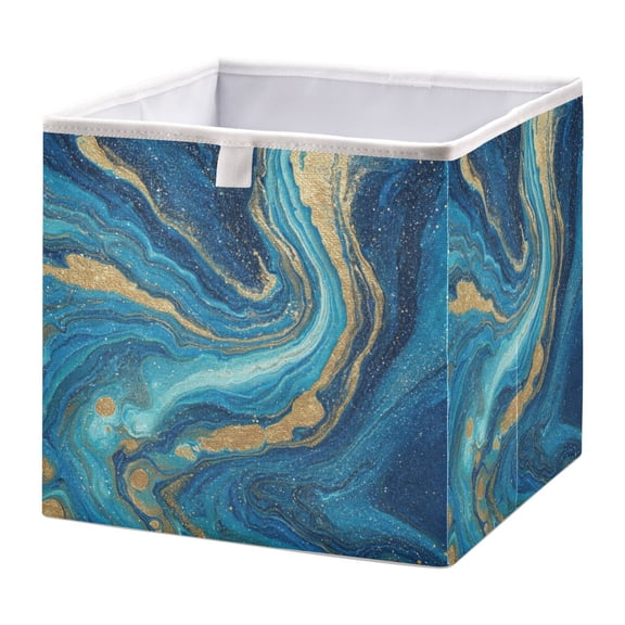 Foldable Fabric Storage Bin Home Cubes Clothing Organizer Bins Large Collapsible Box Basket for Home Organizer Blue and Gold Ocean