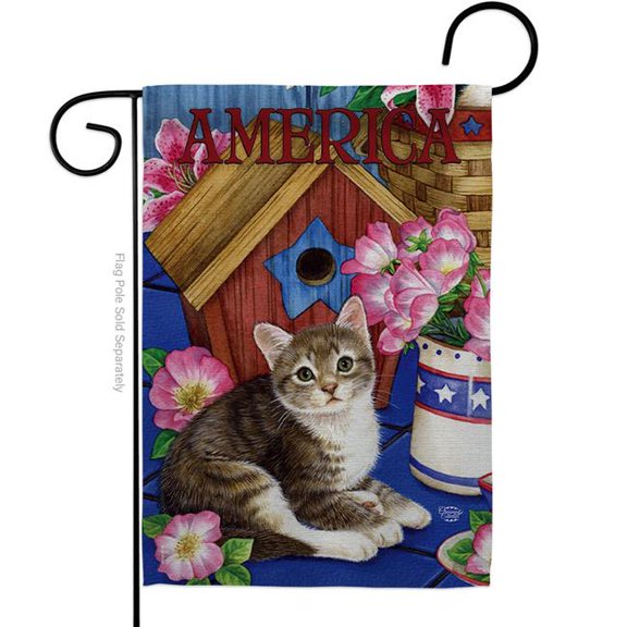 Ornament Collection G191215-BO America Proud Kitten Cat Animals 13 x 18.5 in. Double-Sided Decorative Vertical Garden Flags for House Decoration Banner Yard Gift
