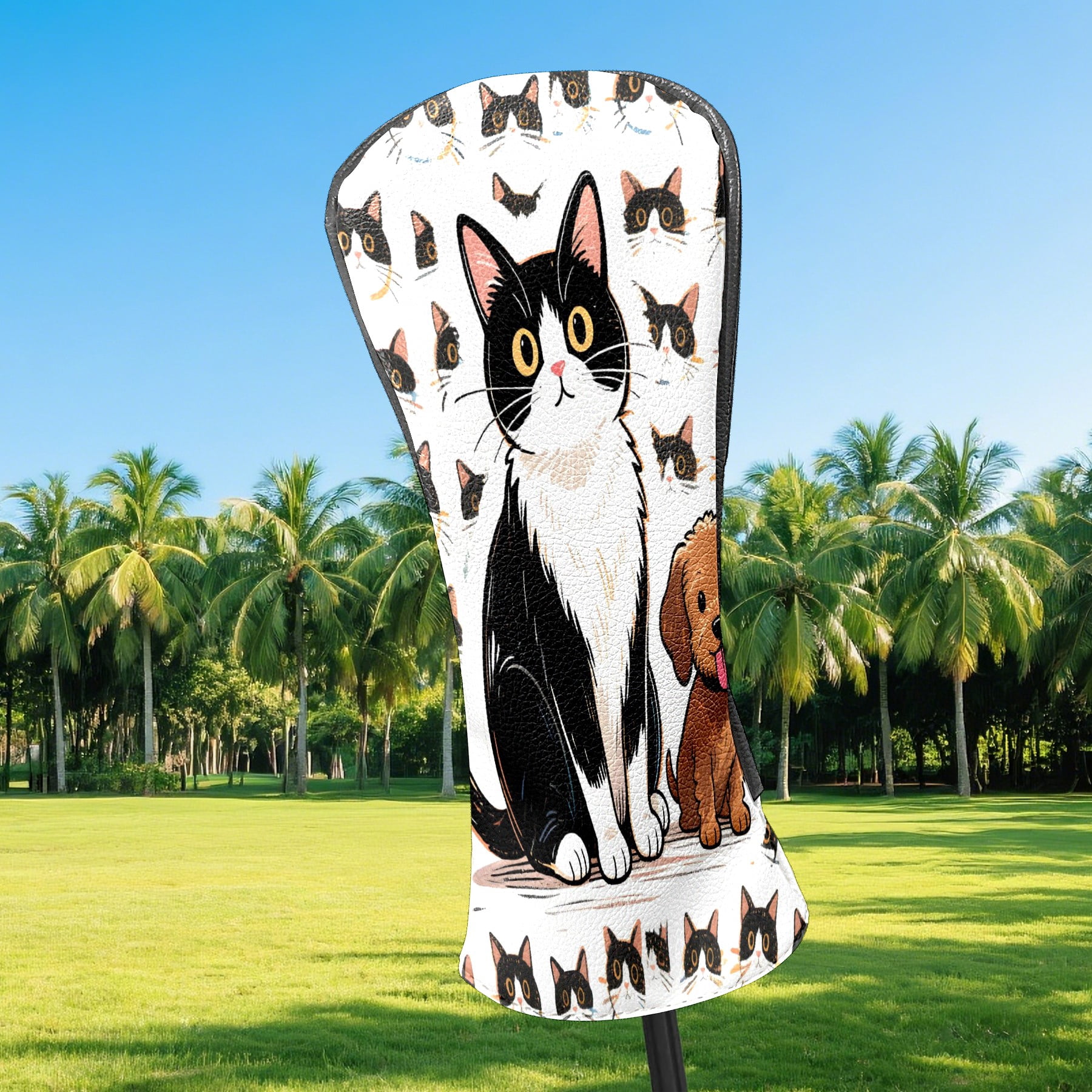Golf Club Covers, While Pets Premium PU Leather Driver Hybrid Putter Head Covers with Velvet Lining, Waterproof Golf Gifts for Men Women