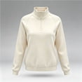 thumbnail image 4 of hlysgo Women's Quarter Zip Blouse Pullover Polar Fleece Sweatshirts Lightweight Stand Collar Warm Jacket Tops Beige,M, 4 of 4