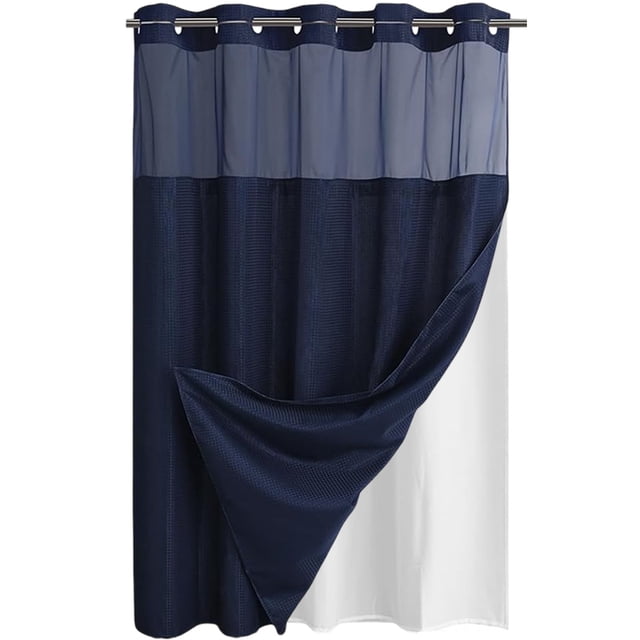 Cortina de ducha sin ganchos con forro a presión, juego de cortina de ducha Less Time Waffle para baño, 183 cm x 190 cm