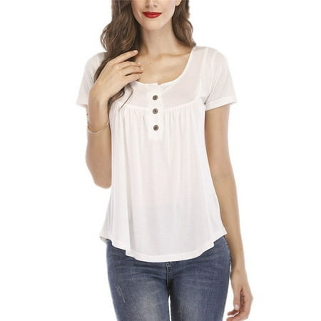 - Women Casual T-shirts Button Loose Tops T-shirts Blouse