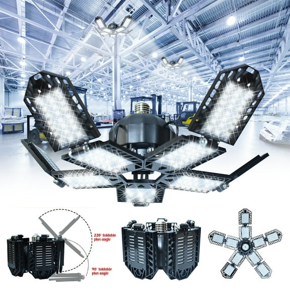 Welan LED Garage Light with 10 1 Adjustable Panels, Super Bright Screw E27 Ceiling Workshop Work Light, 150W 15000 Lumens for Garage, Workshop, Attic, Basement.