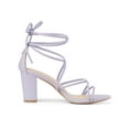 thumbnail image 3 of BLISSFUL STEP Women's Shoes Open Toe Lace Up Block Heel Strappy Heels Light Purple 7, 3 of 8