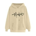thumbnail image 2 of Black and Friday Azrian Tops Saving!,Women's Comfortable Sweater Heart Pattern Printed Women's Hooded Pocket Drawstring Sweater, 2 of 4