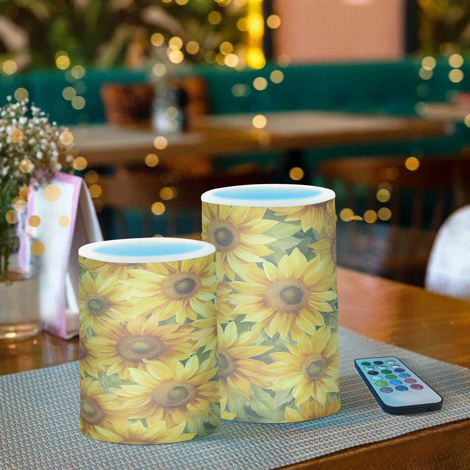 BZSMCE Flameless Candles LED Lights Sunflower Printed Creativity Battery Candles