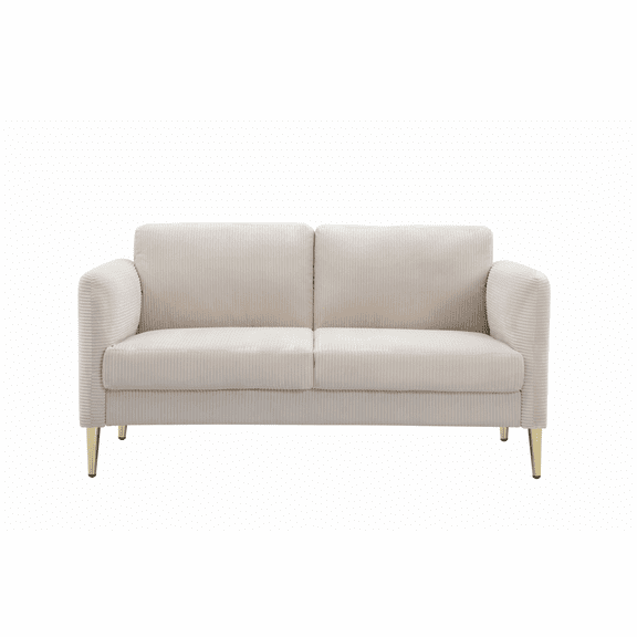 Dtwnek 60.63" Corduroy Loveseat Sofa with Wood Frame, 2 Seater Upholstered Sofa Couch for Living Room, Apartment, Office, Beige