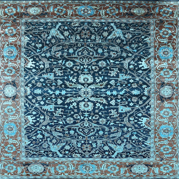 Ahgly Company Indoor Square Oriental Light Blue Industrial Area Rugs, 6' Square