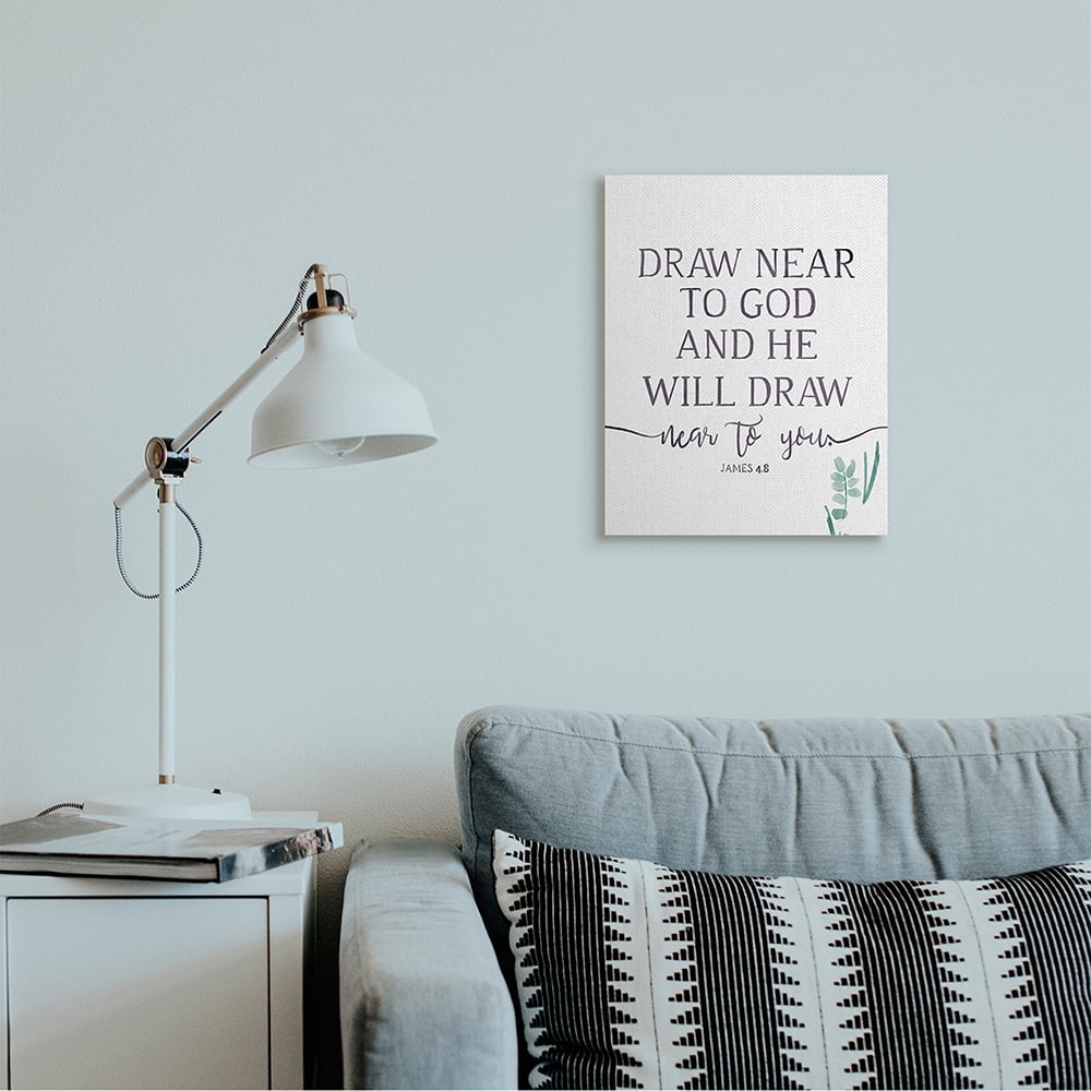 Stupell Industries He Will Draw Near Faith Phrase Green Sprout Canvas Wall Art by Onrei