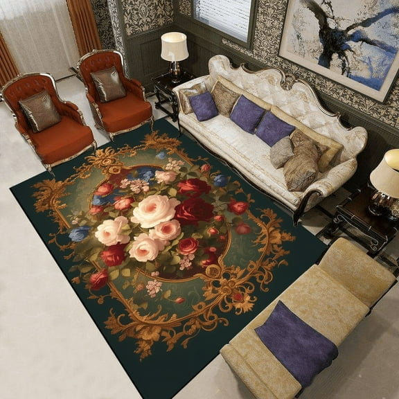 European Style Retro Flower Carpets Home ration Sofa Floor Mat Living Room Hallway Carpet Anti-slip Room Cloakroom r Rug
