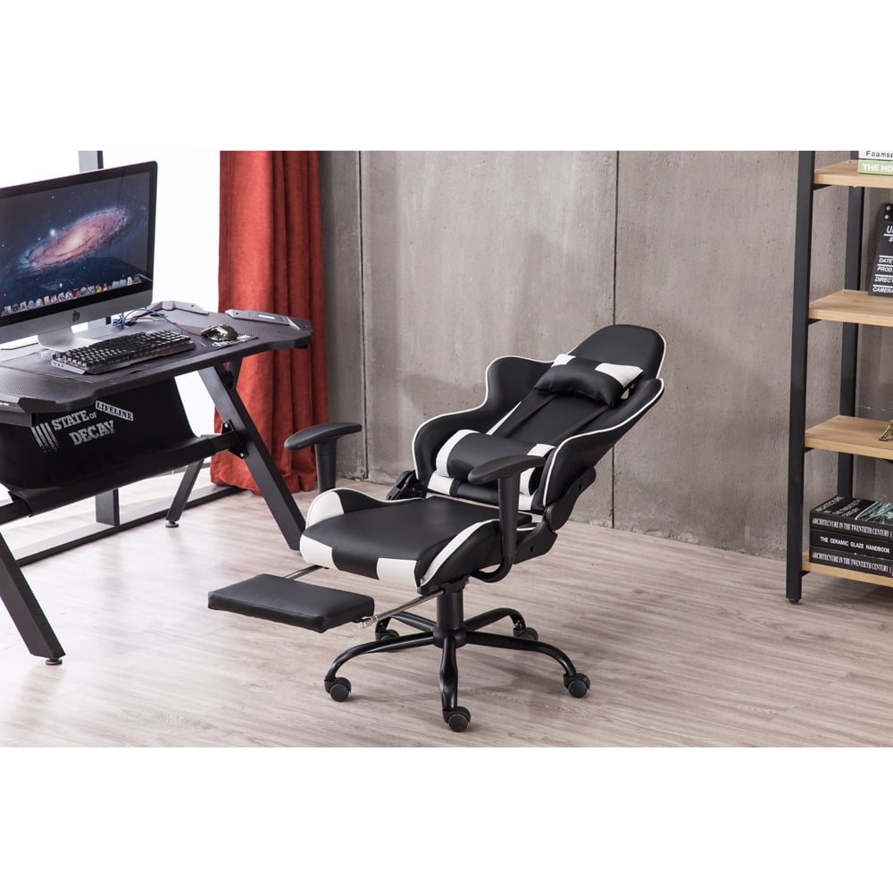 Private Jungle High Back Swivel Chair Racing Gaming Chair Office Chair with Footrest Tier Black & White Private Jungle High Back Swivel Chair Racing Gaming Chair Office Chair with Footrest Tier Black & White