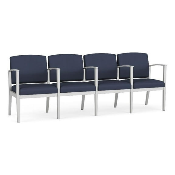 Amherst Steel Reception Waiting 4 Seat Tandem Seating / Silver Steel / Blue