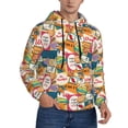 thumbnail image 2 of Picia Retro Summer Stamp Pattern Casual Men's Hoodie - Lightweight Hooded Sweatshirt with Kangaroo Pocket, Comfortable Pullover for Everyday, Travel-Medium, 2 of 7