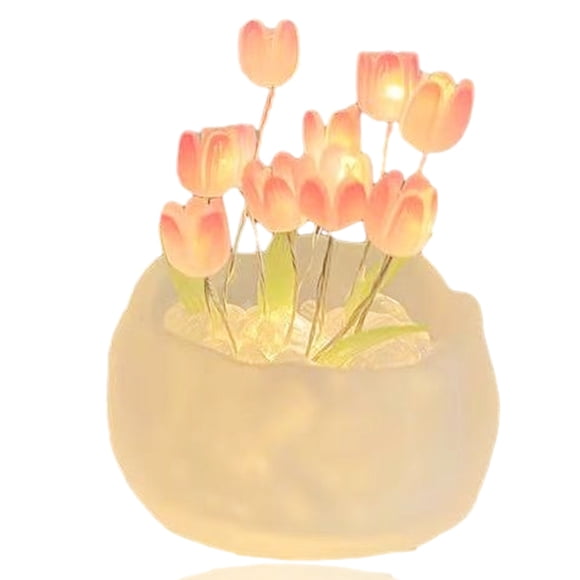 Lámpara de noche con tulipanes para hacer tú mismo, lámpara de noche con tulipanes en maceta, lámpara de noche decorativa para escritorio, lámpara para dormir en el dormitorio (9 flores)