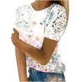 thumbnail image 2 of Nrmvnmi Plus Size Tops for Women Short Sleeve Raglan Lace Tee Floral Prints Crewneck Tunic Loose Fit Summer, 2 of 5