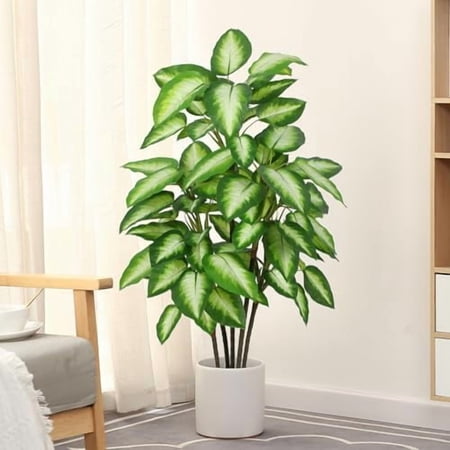 Artificial Golden Dieffenbachia 4ft Tall Artificial Plants Indoor Decorative Silk Plants Potted Faux Tropical Tree Lifelike House Floor Large Fake Tree for Home Living Room