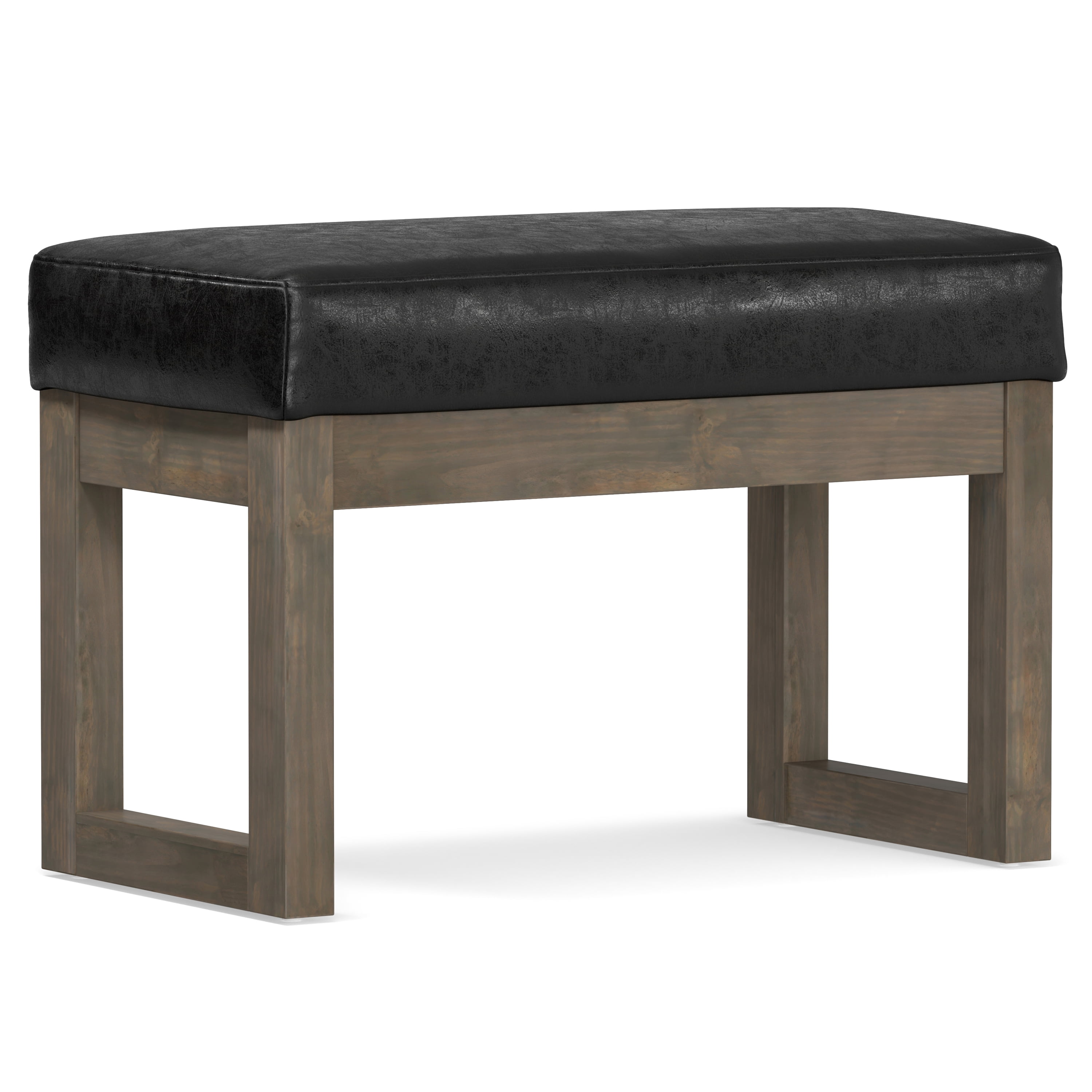 Milltown 27 inch Wide Solid Wood Contemporary Footstool Small Ottoman Bench in Distressed Black