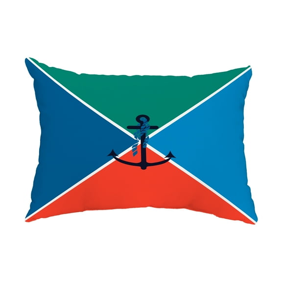 Simply Daisy, 14" x 20" Anchor Flag Green Decorative Nautical Outdoor Pillow