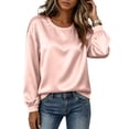 thumbnail image 5 of VBVC Women's Crewneck Satin Blouse , Ladies' Long Sleeve Silk Top , Casual Loose Fit Dressy Shirt For Women, Pink , S-3XL, 5 of 10