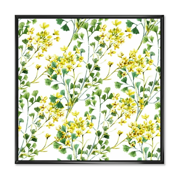 Designart 'Vibrant Yellow Summer Wildflowers On White' Traditional Framed Canvas Wall Art Print