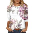 thumbnail image 4 of Jsaierl Women's 3/4 Length Sleeve Tops Casual Round Neck Shirts Cute Graphic Petite Blouses Workout Holiday T-shirts Top S-2XL, 4 of 6