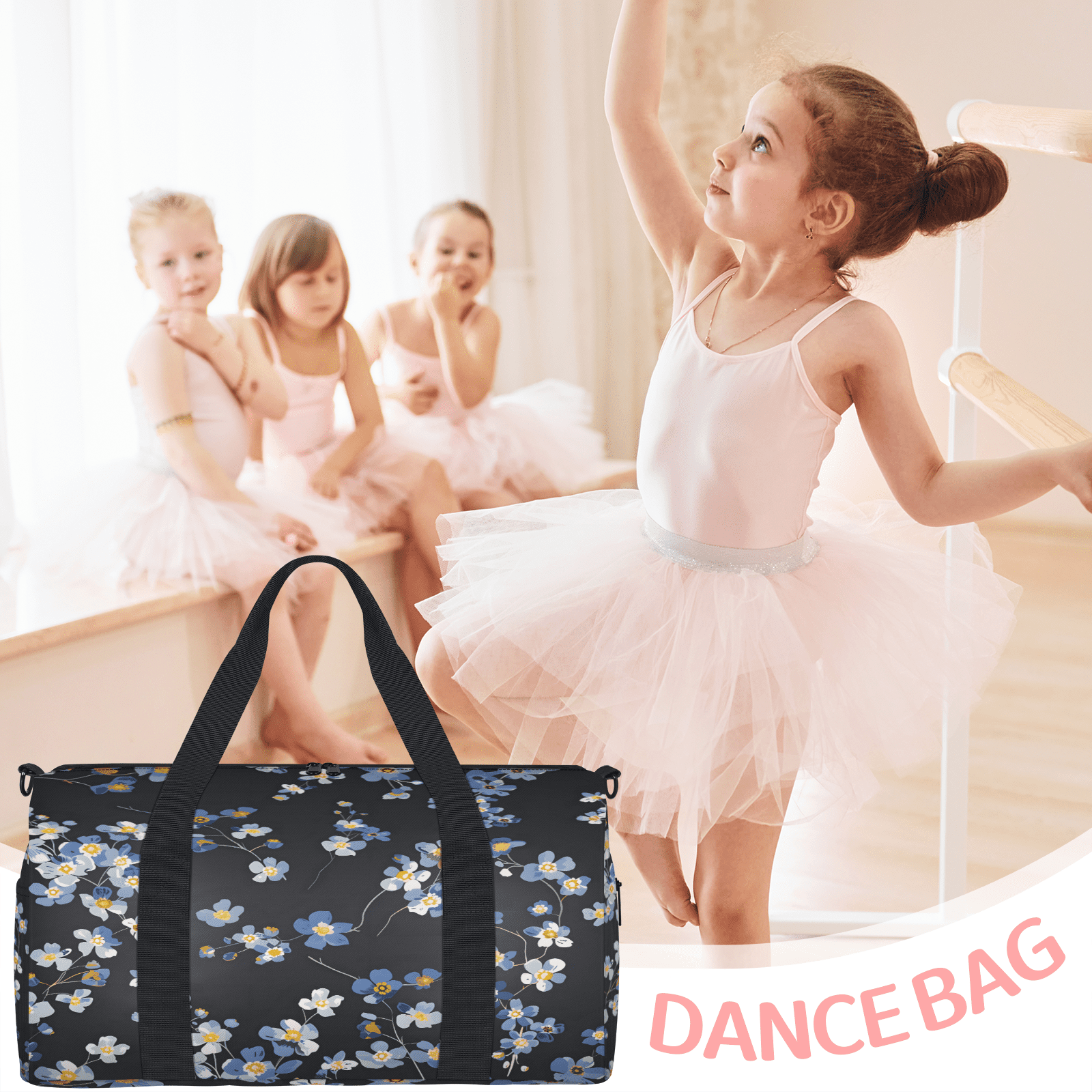 Herdesigns Blue Wildflowers Travel Duffle Bag Sports Yoga Weekender Overnight Carry on Workout Bags Lightweight Waterproof Gym Tote Bag for Women
