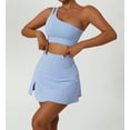 thumbnail image 4 of Women's Tennis Skirts Top Set Stretch High Waisted Golf Skorts Skirt One Shoulder Sports Bra Running Workout Activewear, 2 Piece M Blue, 4 of 8