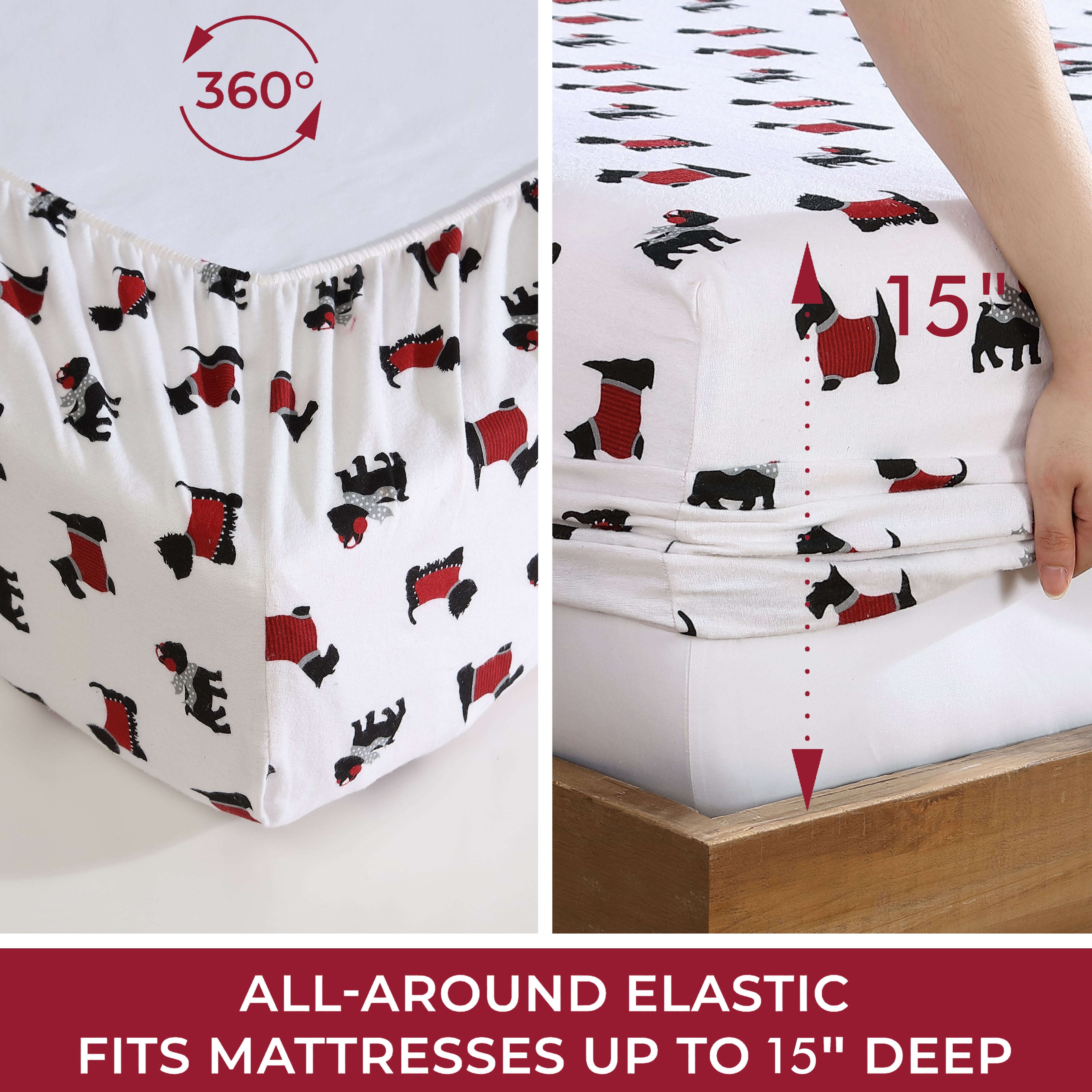 Winter Nights Cotton Flannel Sheet Set, Queen, Warm Doggies