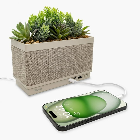 iHome PowerPlant Charging Station with Bluetooth Speaker, Faux Succulent with USB Charging Station (iPP60)