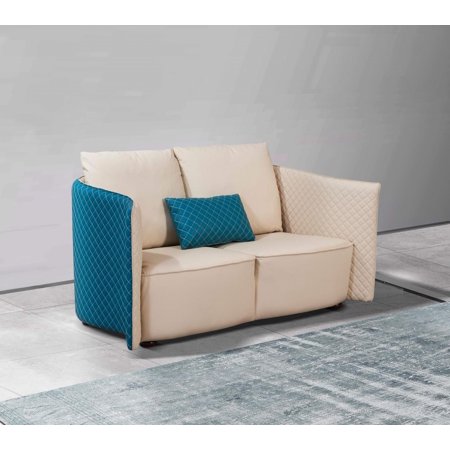 Luxury Italian Leather Beige & Blue MAKASSAR Loveseat EUROPEAN FURNITURE Modern