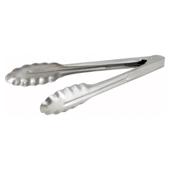 Utility Tong Coiled Spring Scalloped Edges Extra Heavyweight Stainless Steel 9"