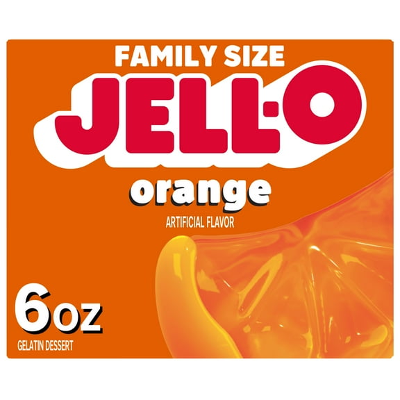 Jell-O Orange Gelatin Dessert Mix, Family Size, 6 oz Box