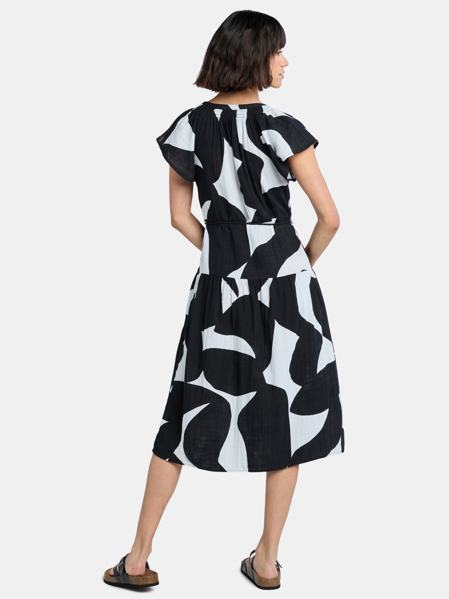 Time and Tru Women's Double Cloth Cotton Midi Dress, Sizes XS-XXXL