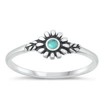 CHOOSE YOUR COLOR Simulated Turquoise Daisy Flower Ring .925 Sterling Silver Band Blue CZ Female Size 10