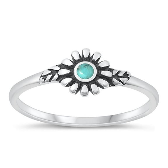 CHOOSE YOUR COLOR Simulated Turquoise Daisy Flower Ring .925 Sterling Silver Band Blue CZ Female Size 4