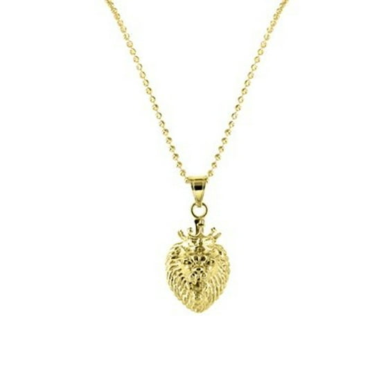 Master Of Bling Mens 14k Gold Finish Stainless Steel King Lion Master Of Bling Mens 14k Gold Finish Stainless Steel King Lion Face Crown Pendant Charm Chain Com