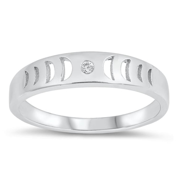 Cutout Moon Phases Ring Clear Cubic Zirconia .925 Sterling Silver Band White Jewelry Female Size 8