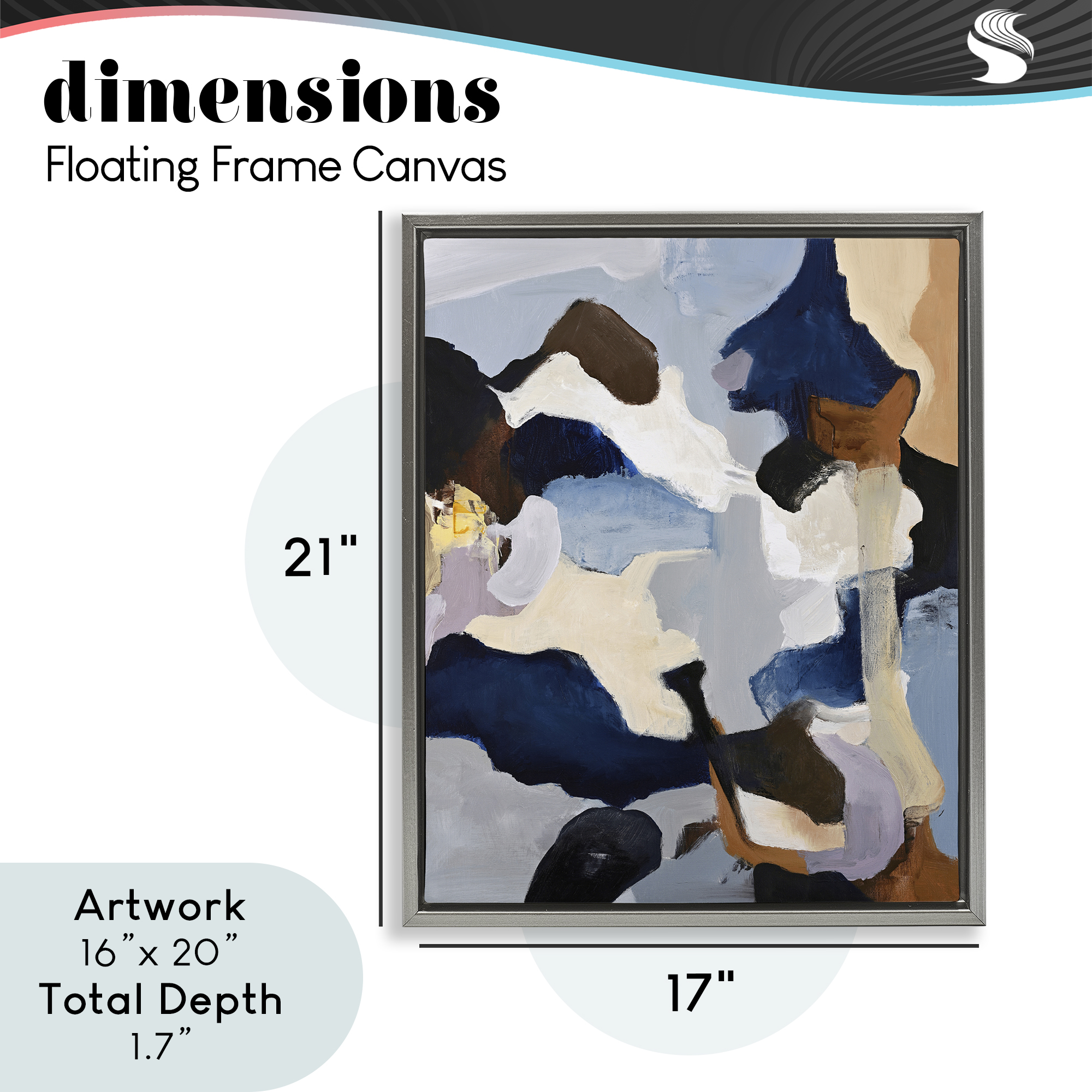 Cool Tones Composition Gray Framed Floater Canvas Wall Art, design by Design Fabrikken