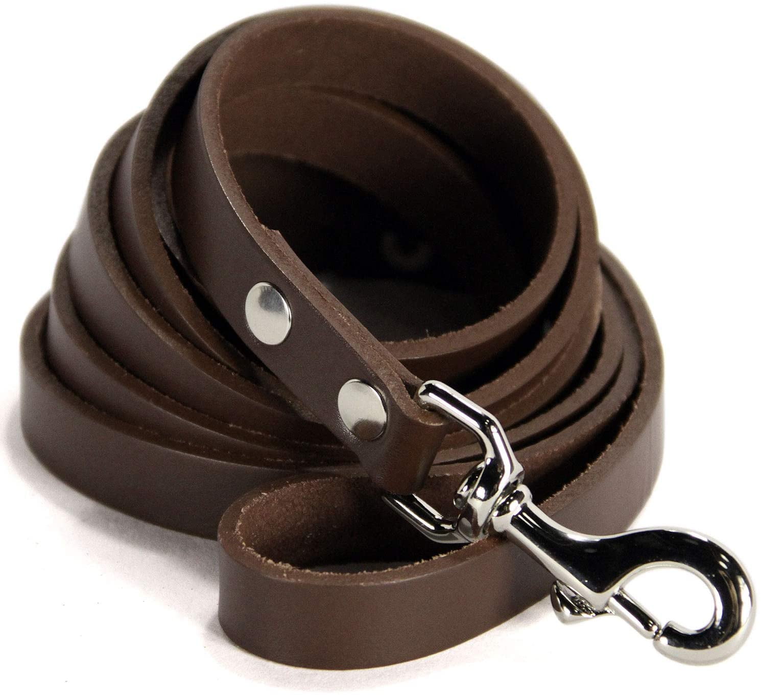 Logical Leather Dog Leash - 6 Foot Heavy Duty Full Grain Leather Lead; Best  for Training - Brown